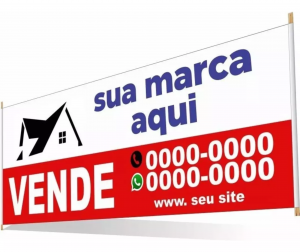 Faixa em Lona Imobiliária Vende-se ou Aluga-se Lona 440g C/ Impressão Digital de Alta Resolução 100x50cm 4x0 Resistente a Sol e Chuva Madeira nas duas Pontas e 4 Ilhóses 